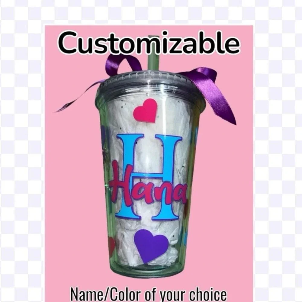 Acrylic Tumbler 16 ounce lid and‎ straw, custom name and color